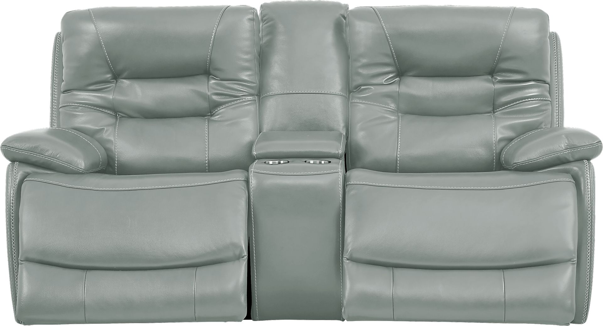 Carini Seafoam Leather Dual Power Reclining Console Loveseat - Image 2