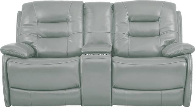 Carini Seafoam Leather Dual Power Reclining Console Loveseat - Thumbnail - Image 1