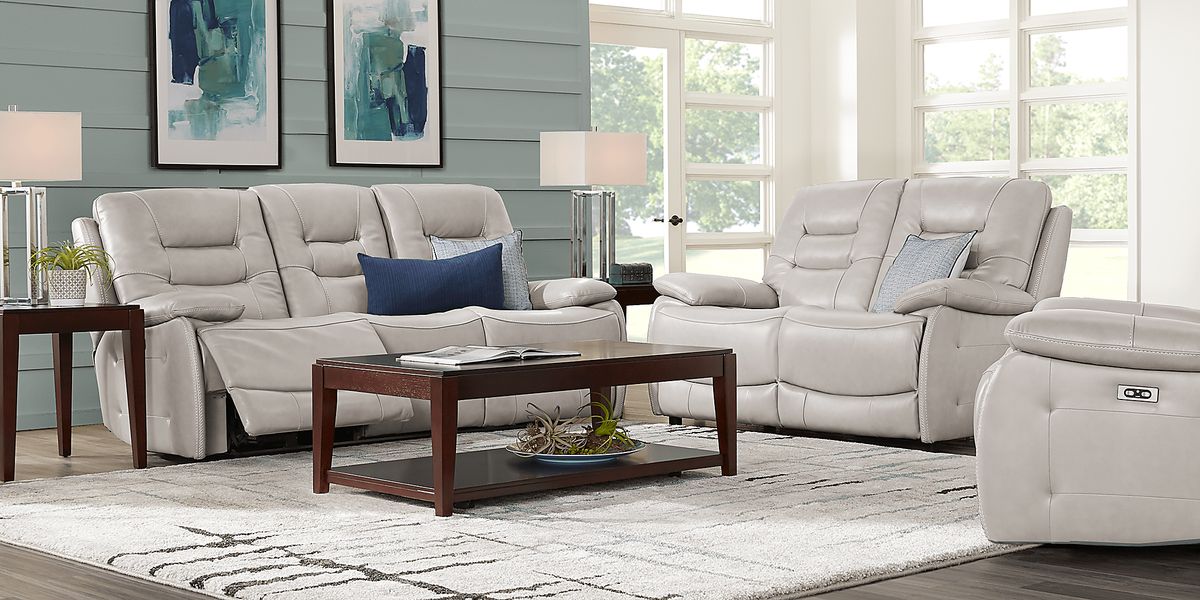 Carini 7 Pc Stone Beige Leather Living Room Set | Rooms to Go