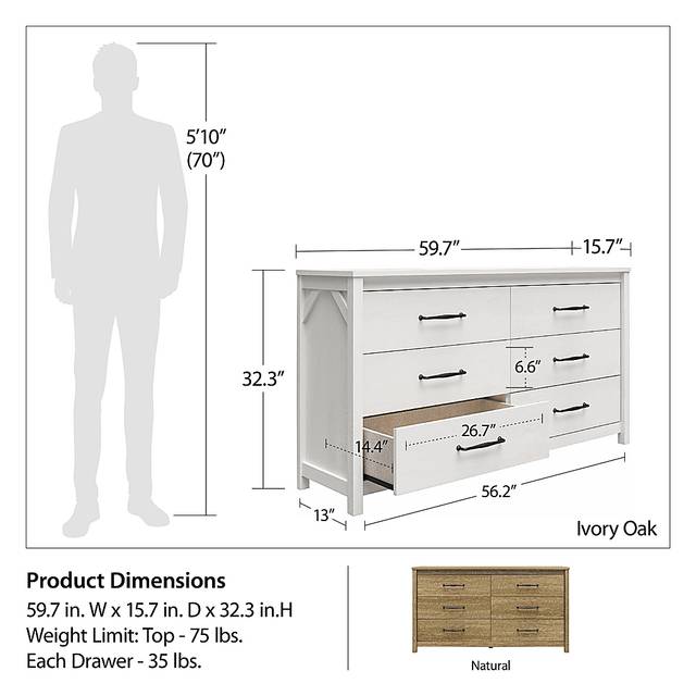 Carmarthen White 6 Drawer Dresser - Thumbnail - Image 12