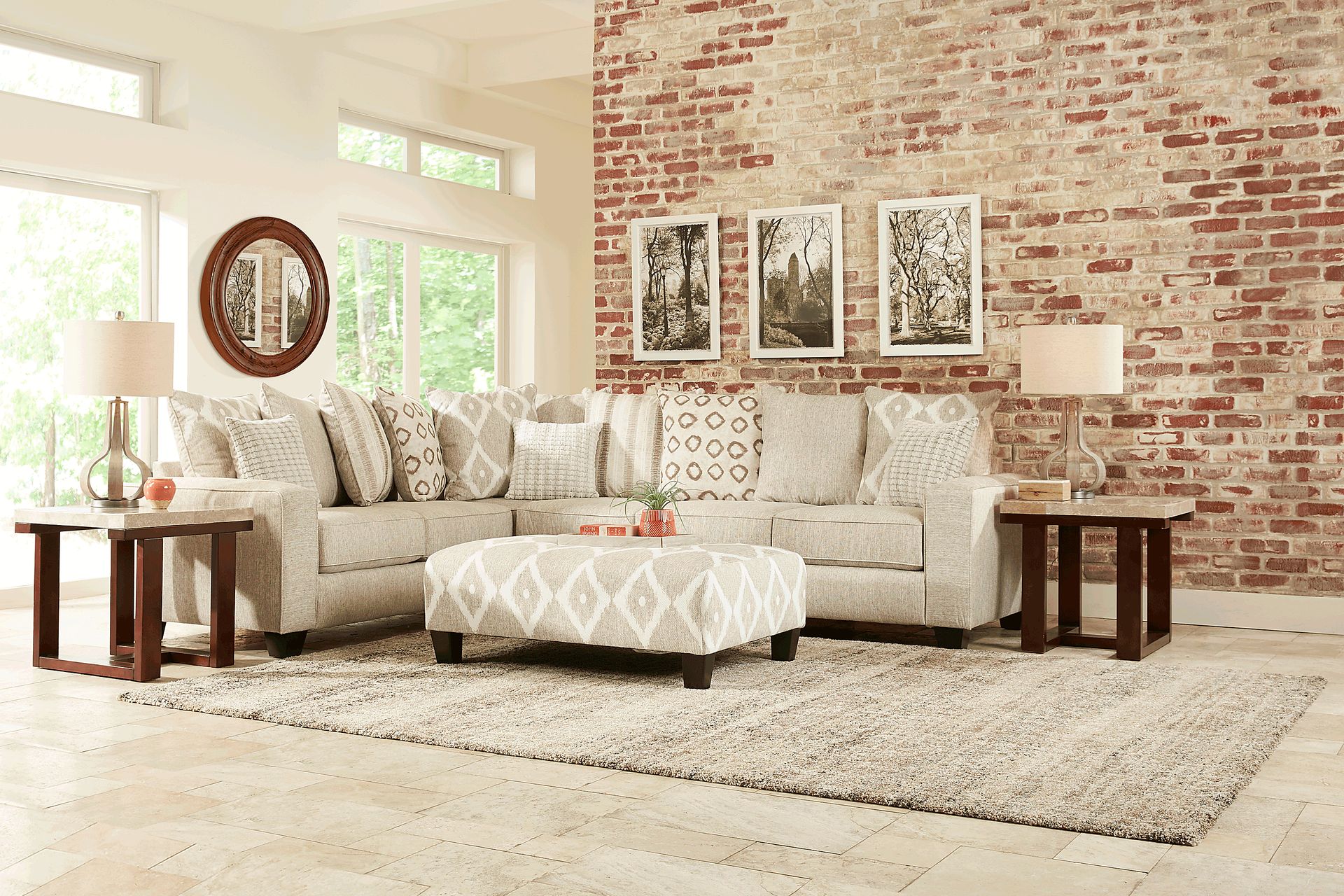 Carole Court Beige 3 Pc Sectional Living Room - Image 1