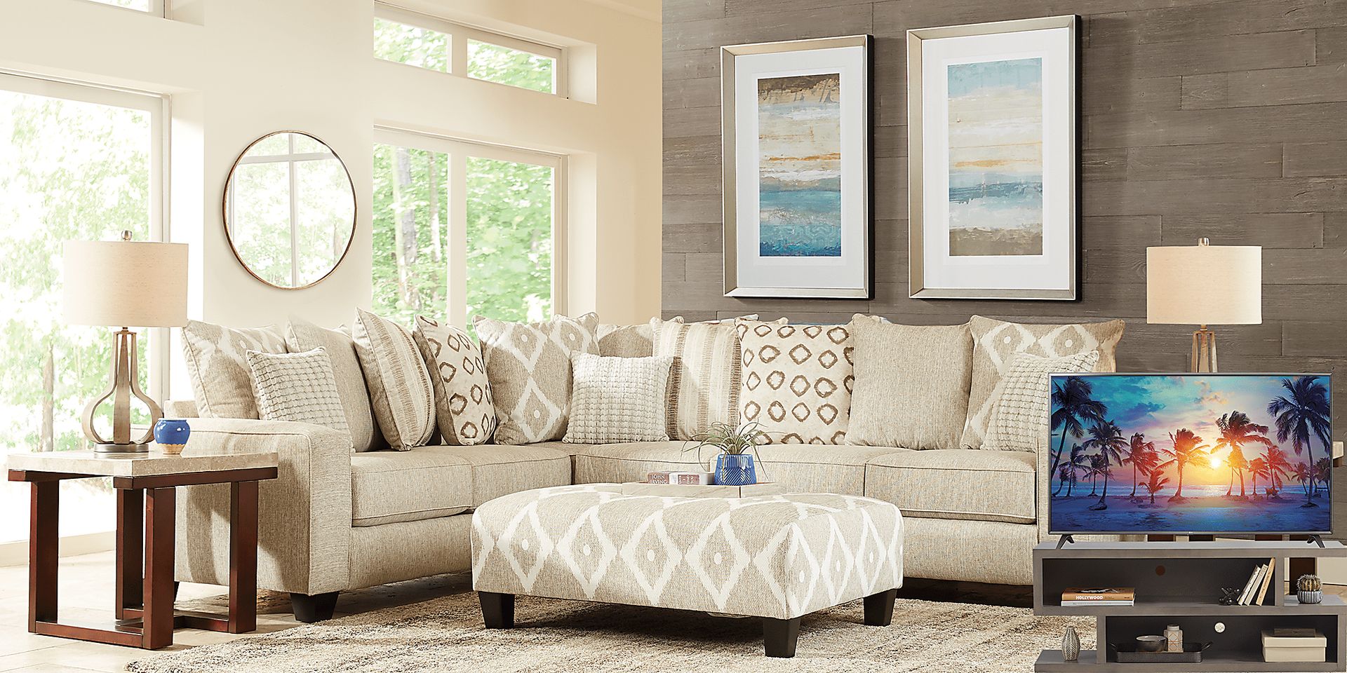 Carole Court Beige 6 Pc Sectional Living Room Plus 65 in. TV - Image 1