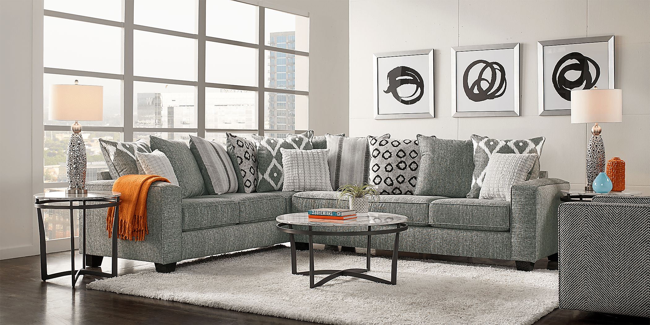 Carole Court Gray Polyester Fabric 2 Pc Right Arm Sofa Sectional