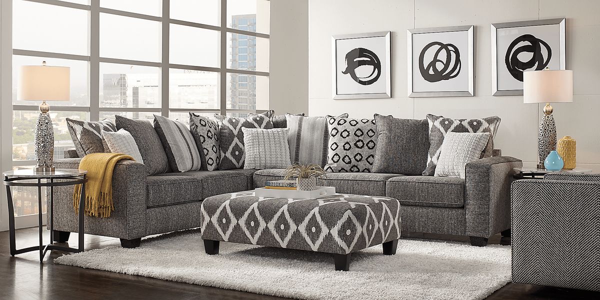 Cardiff Court Silver Gray Polyester Fabric Sofa - Rooms To Go