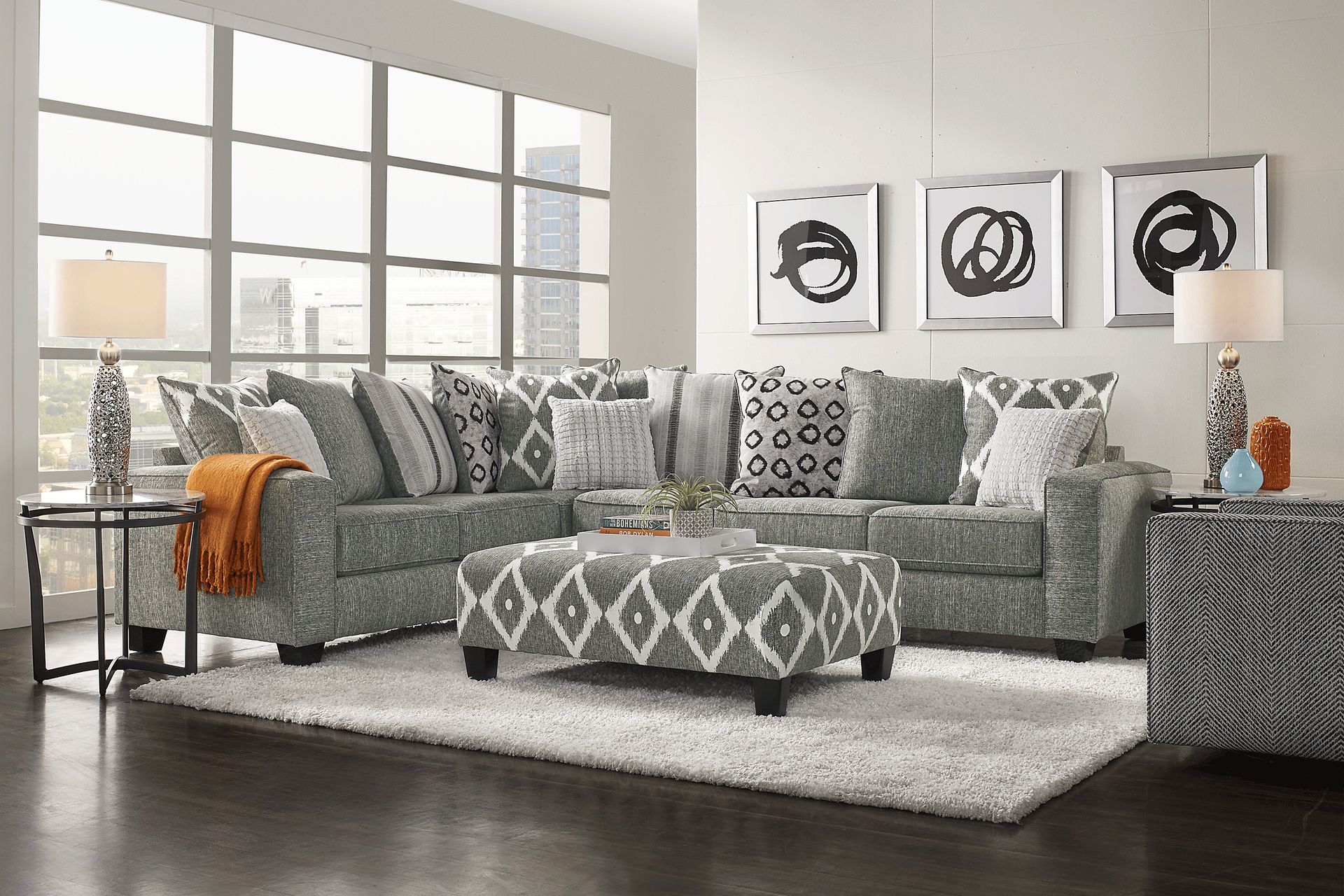 Grey sectional living room set discount