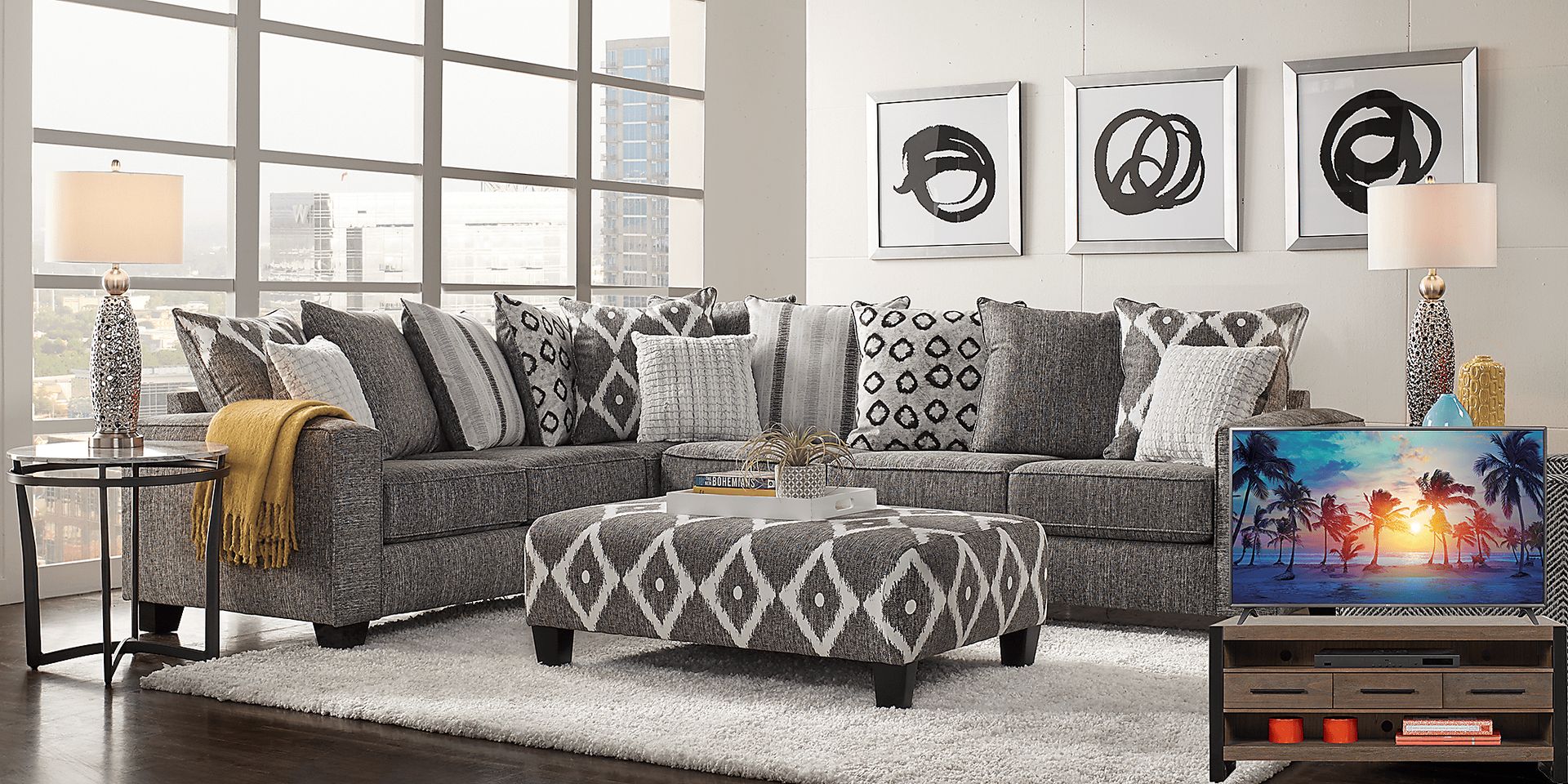 Carole Court Gray 6 Pc Sectional Living Room Plus 65 in. TV - Image 1
