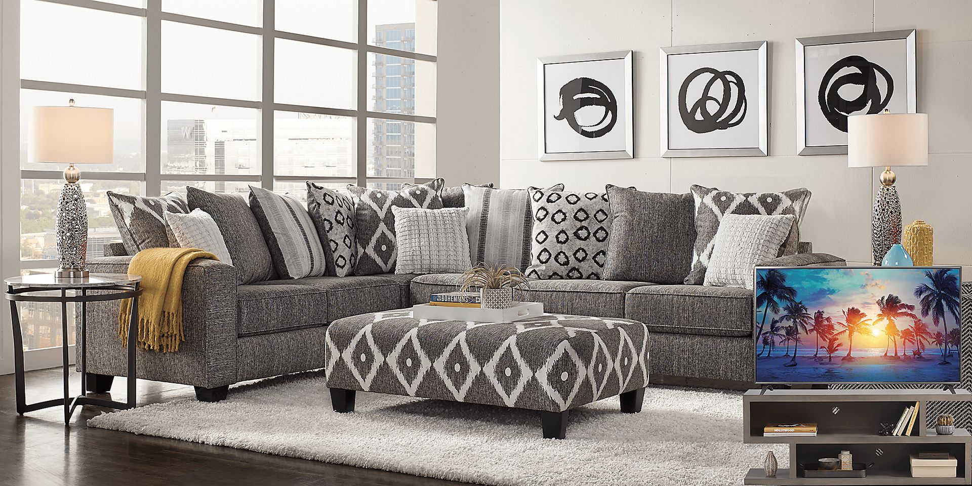 Carole Court Gray 6 Pc Sectional Living Room Plus 65 in. TV - Image 1