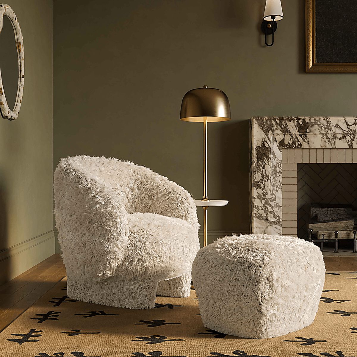Carriger II Natural Beige,White Faux Shearling Accent Chair | Rooms to Go
