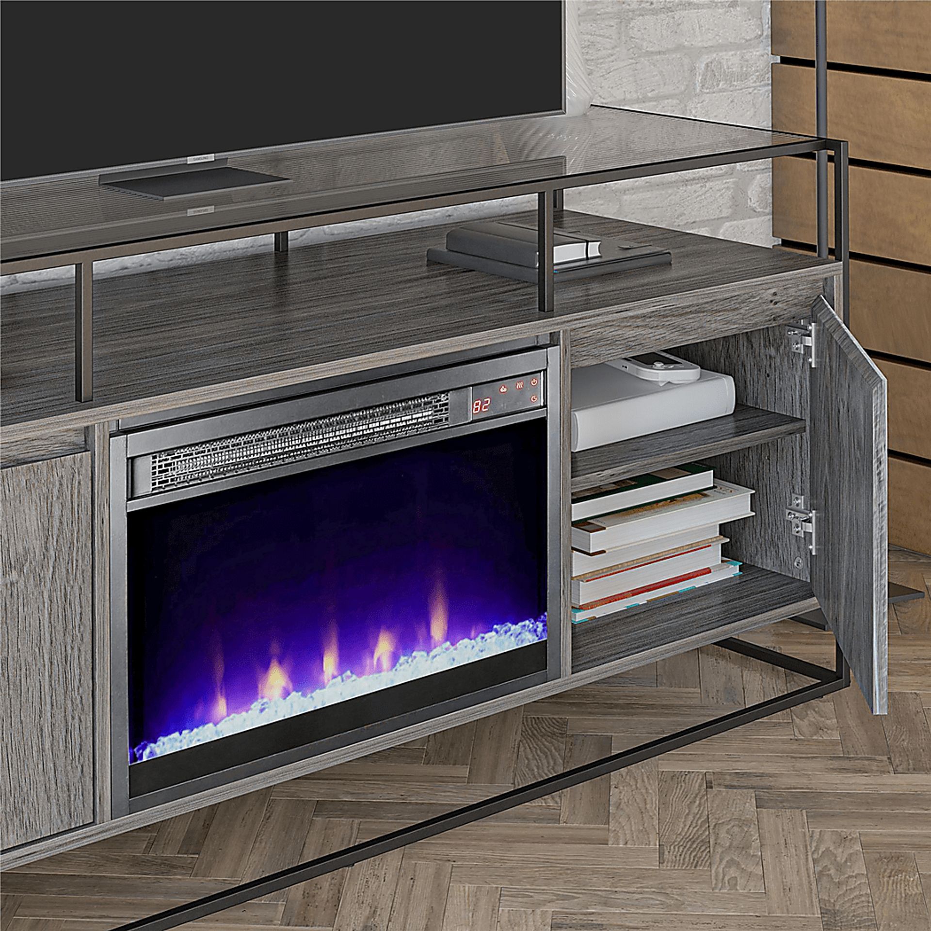 Carterette Gray 59 in. Console with Electric Fireplace - Image 5