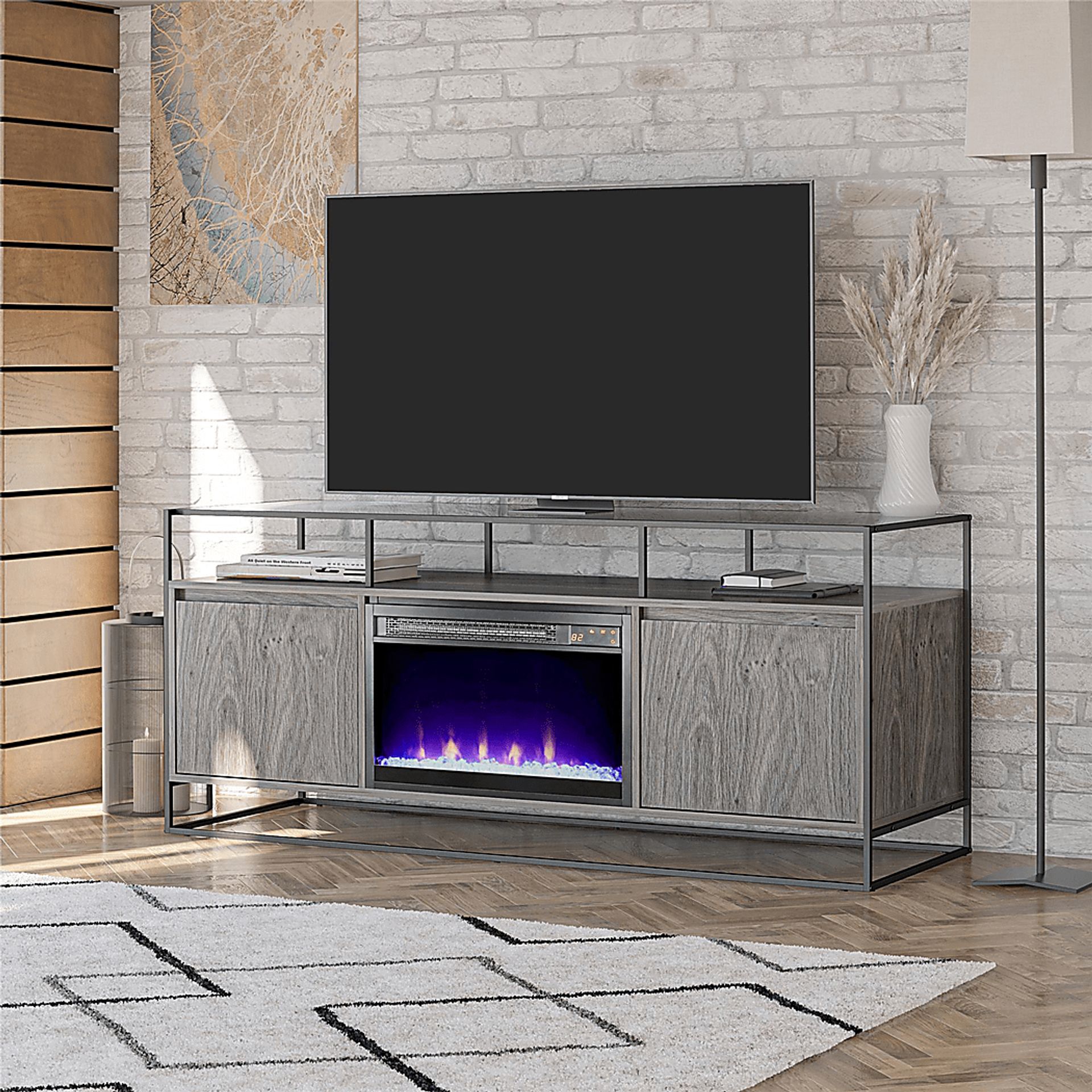Carterette Gray 59 in. Console with Electric Fireplace - Image 8