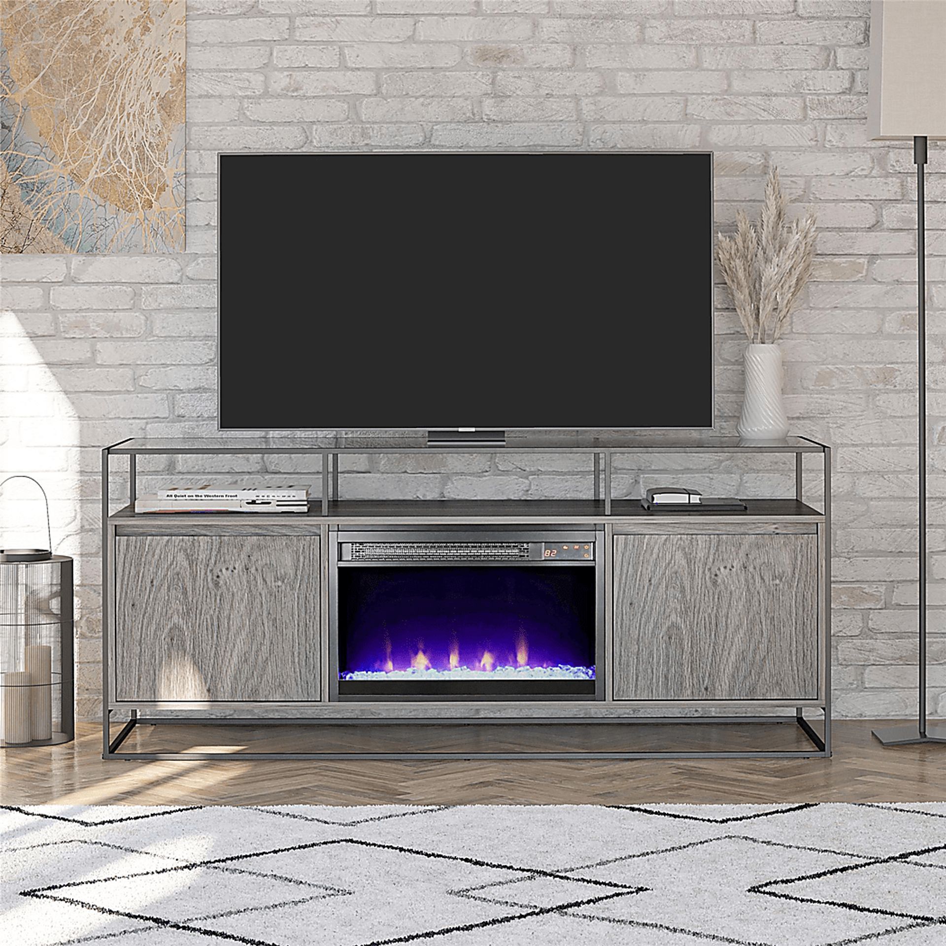Carterette Gray 59 in. Console with Electric Fireplace - Image 9