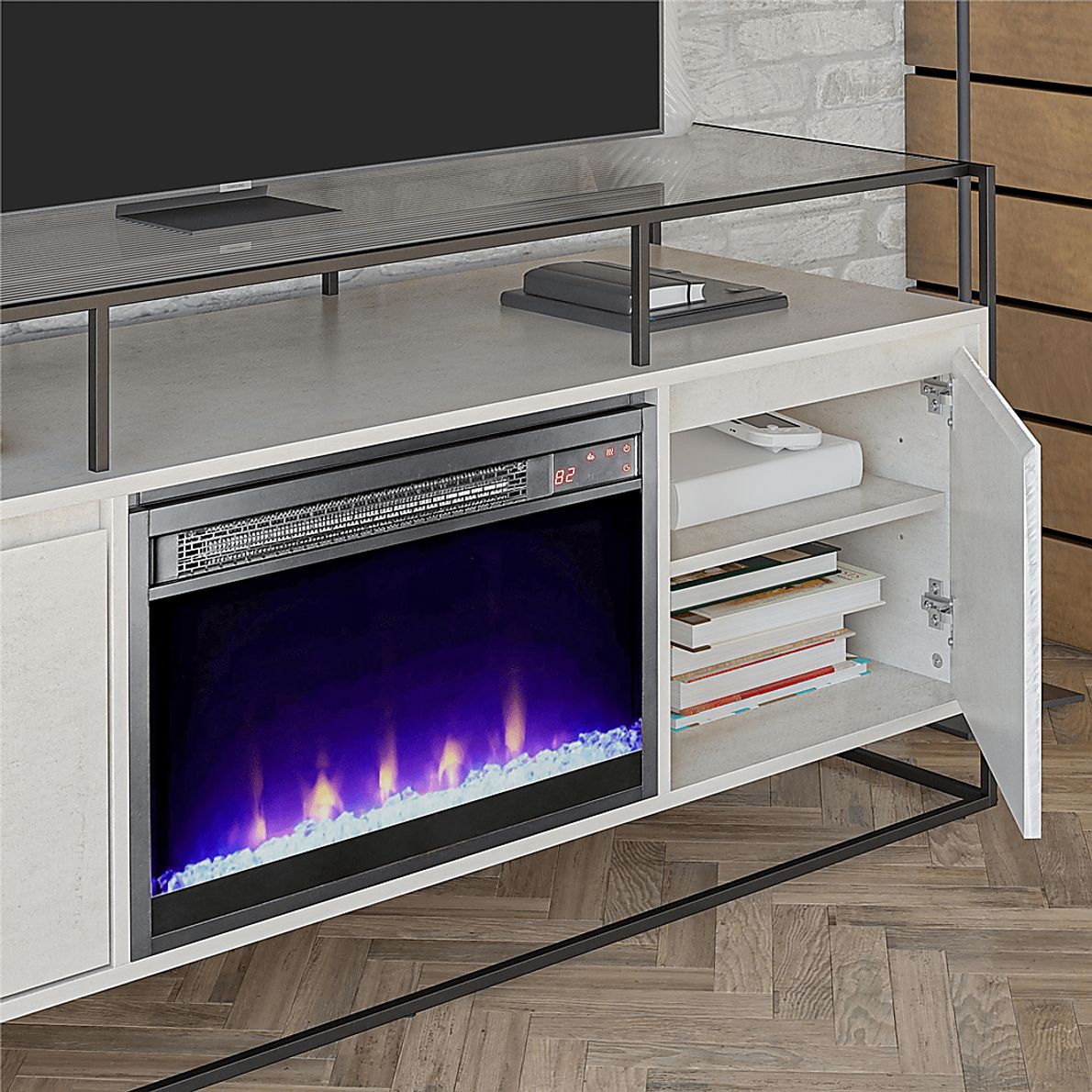 Carterette White 59 in. Console with Electric Fireplace