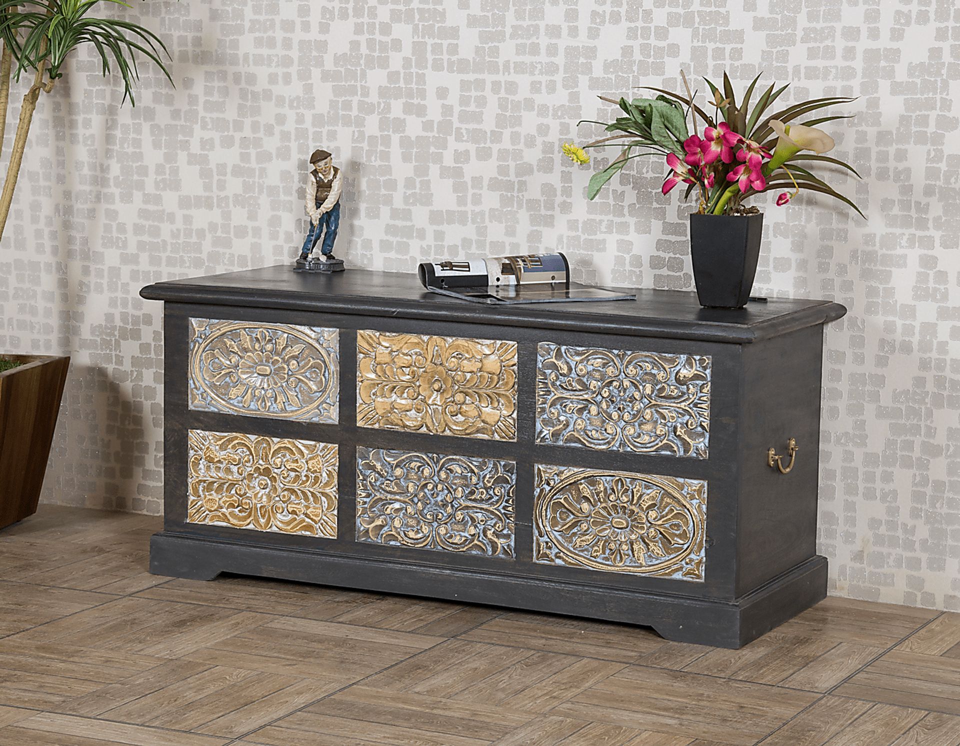 Carved Colony Dark Gray Trunk - Image 2