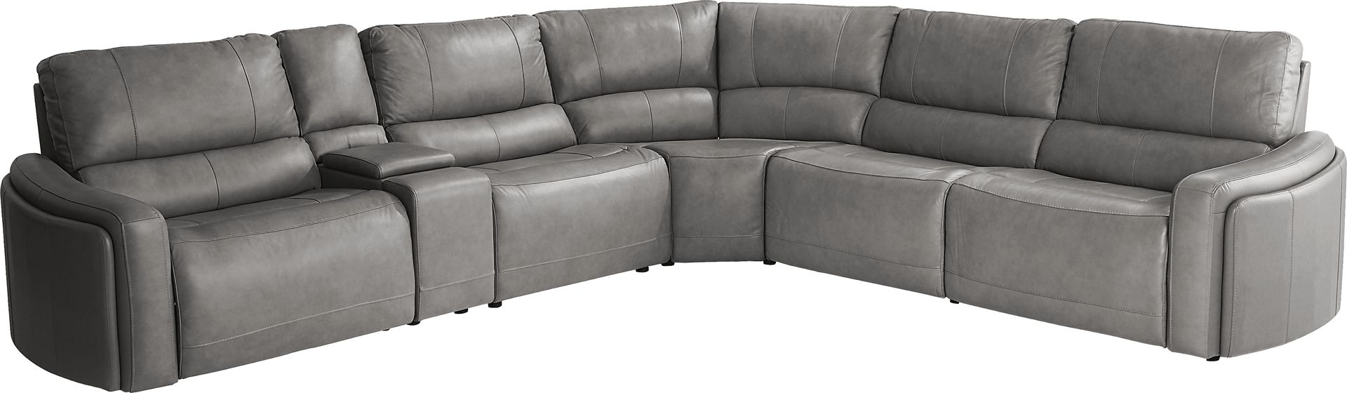 Cascade Way by Shaquille O'Neal Home Gray Leather 6 Pc Dual Power Reclining Sectional - Image 3