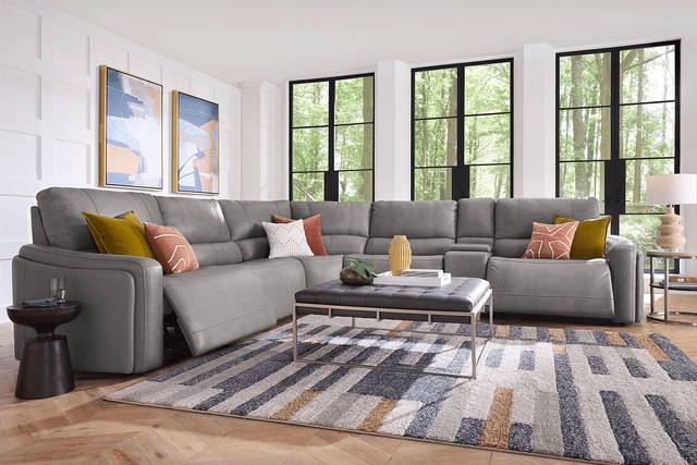 Cascade Way by Shaquille O'Neal Home Gray Leather 6 Pc Dual Power Reclining Sectional - Thumbnail - Image 2