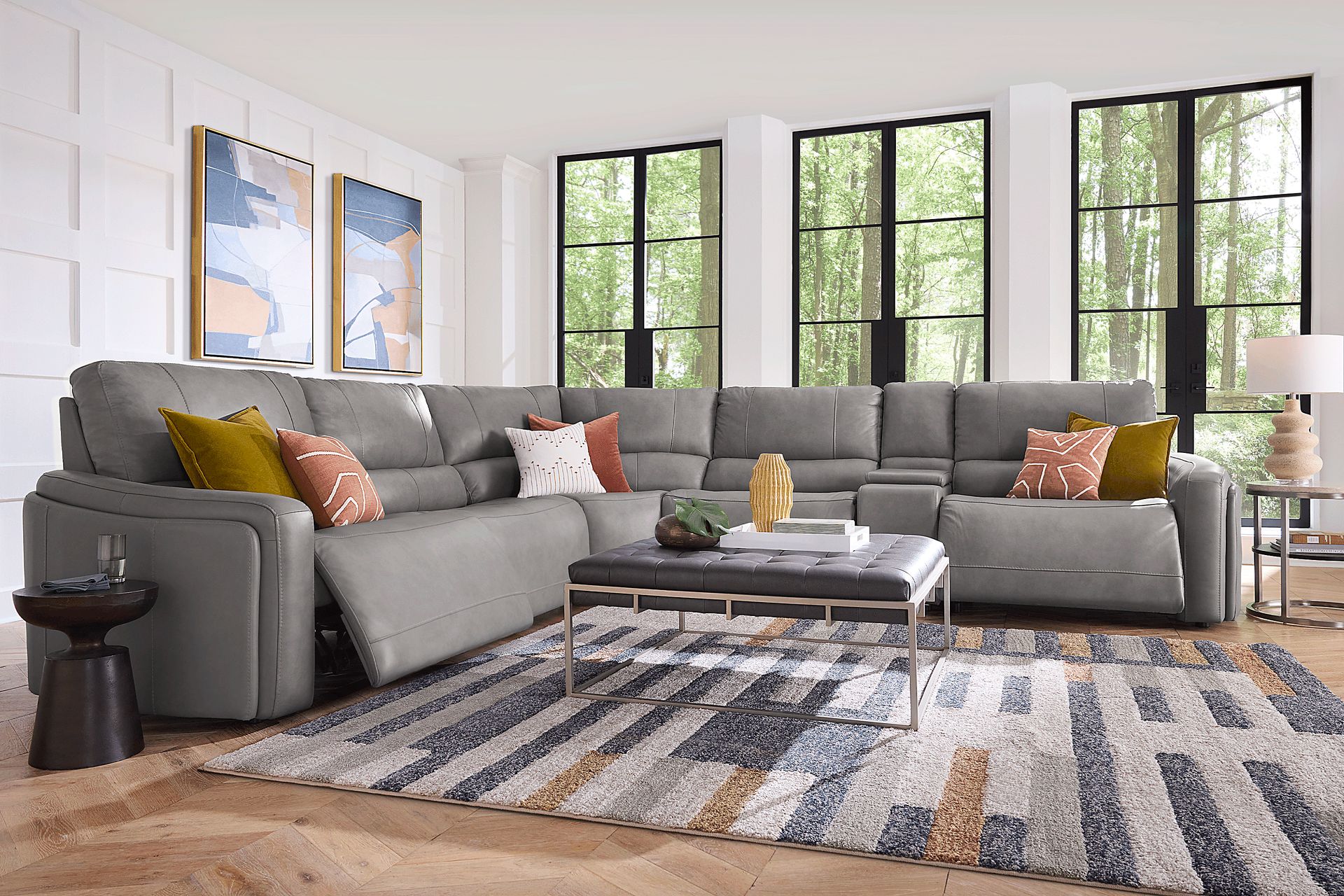 Cascade Way by Shaquille O'Neal Home Gray Leather 6 Pc Dual Power Reclining Sectional - Image 2