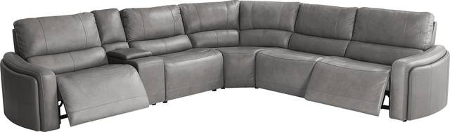 Cascade Way by Shaquille O'Neal Home Gray Leather 6 Pc Dual Power Reclining Sectional - Thumbnail - Image 1