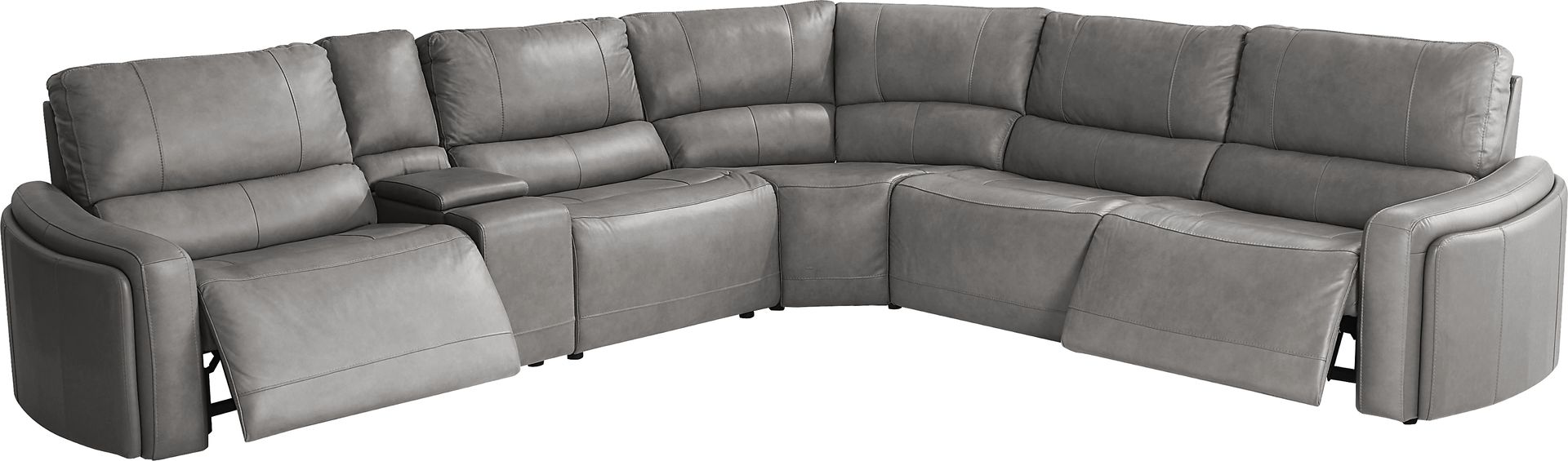 Cascade Way by Shaquille O'Neal Home Gray Leather 6 Pc Dual Power Reclining Sectional - Image 1