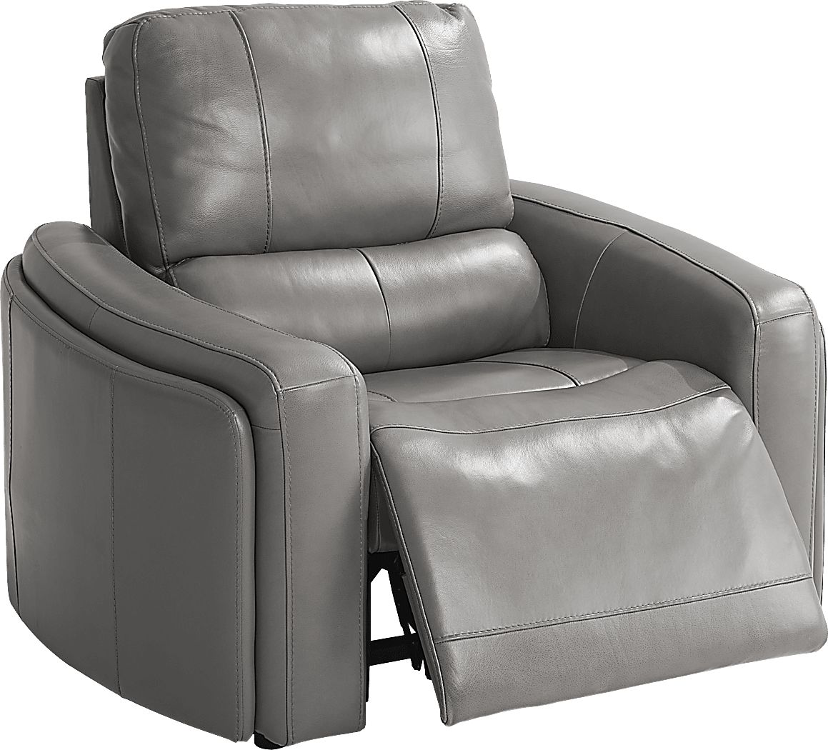 Cascade Way by Shaquille O'Neal Home Gray Leather Dual Power Recliner
