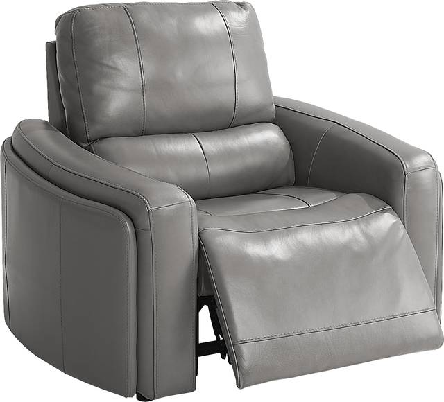 Cascade Way by Shaquille O'Neal Home Gray Leather Dual Power Recliner - Thumbnail - Image 1