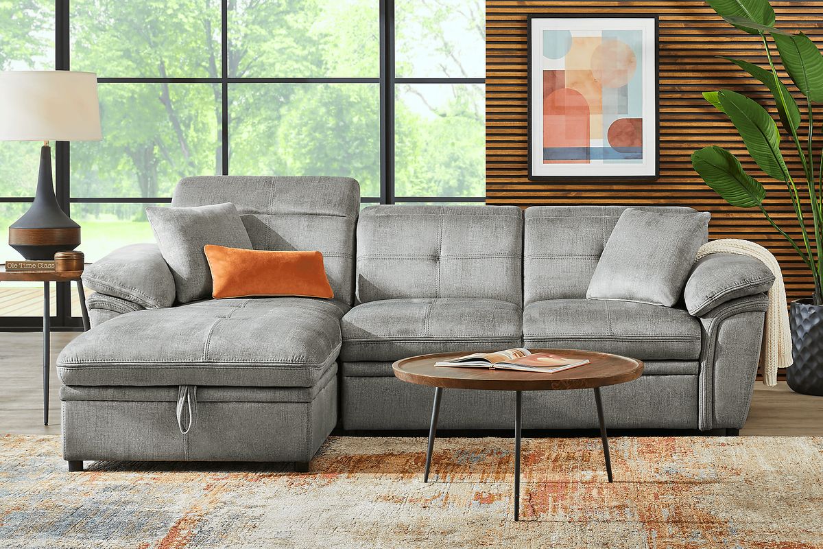 Cashton Heights 5 Pc Gray Microfiber Living Room Set With 2 Pc Sectional, 35 In. Cocktail Table