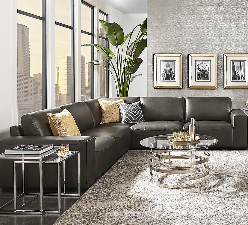Cassano Dark Gray Leather 5 Pc Sectional