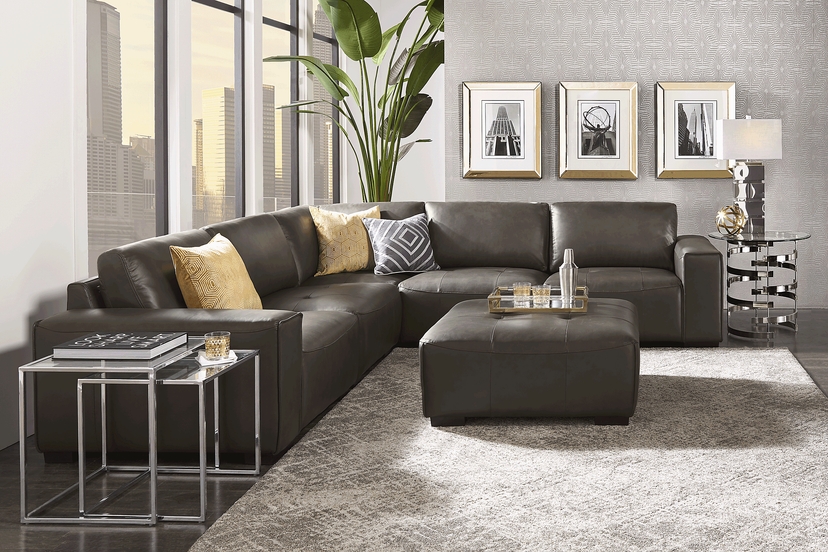 Cassano Dark Gray Leather 5 Pc Sectional