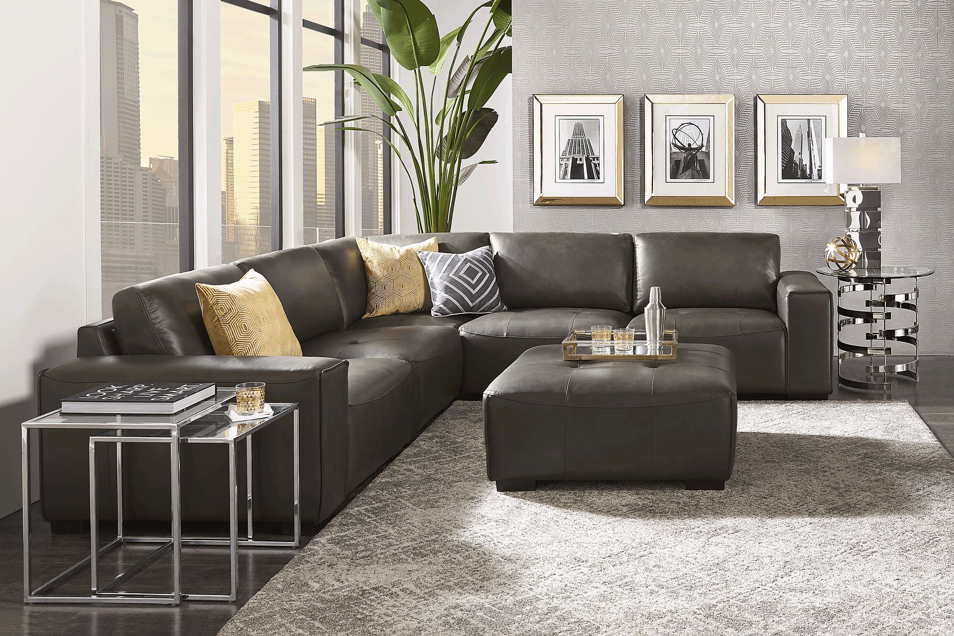 Cassano Dark Gray Leather 5 Pc Sectional - Image 2