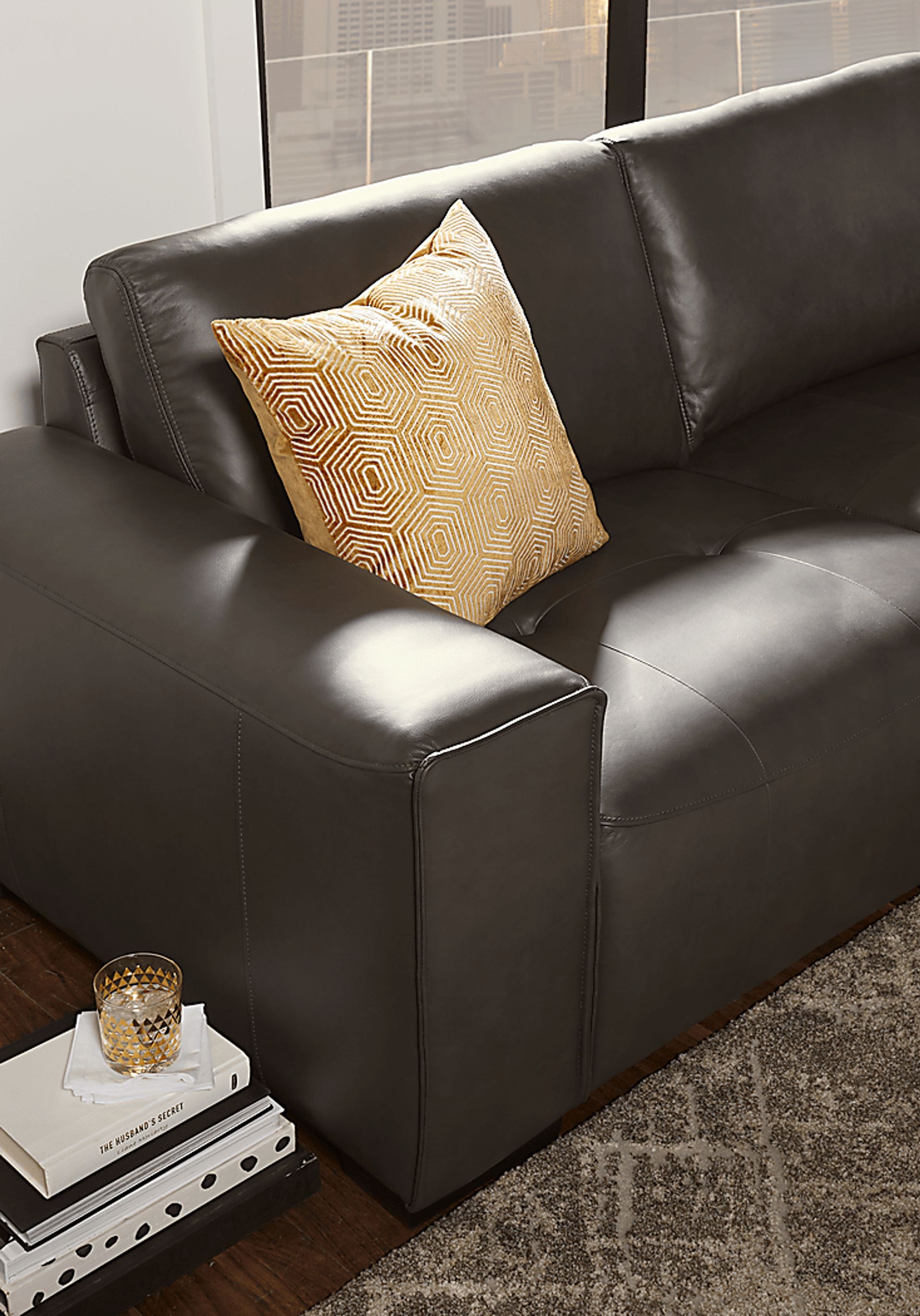 Cassano Dark Gray Leather 8 Pc Sectional Living Room - Image 4