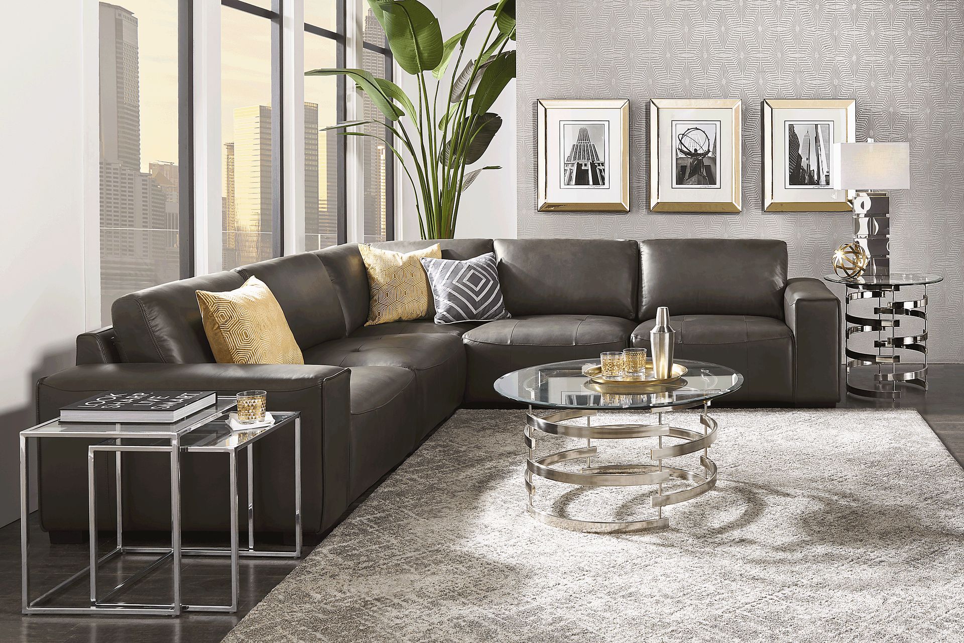 Cassano Dark Gray Leather 8 Pc Sectional Living Room - Image 1