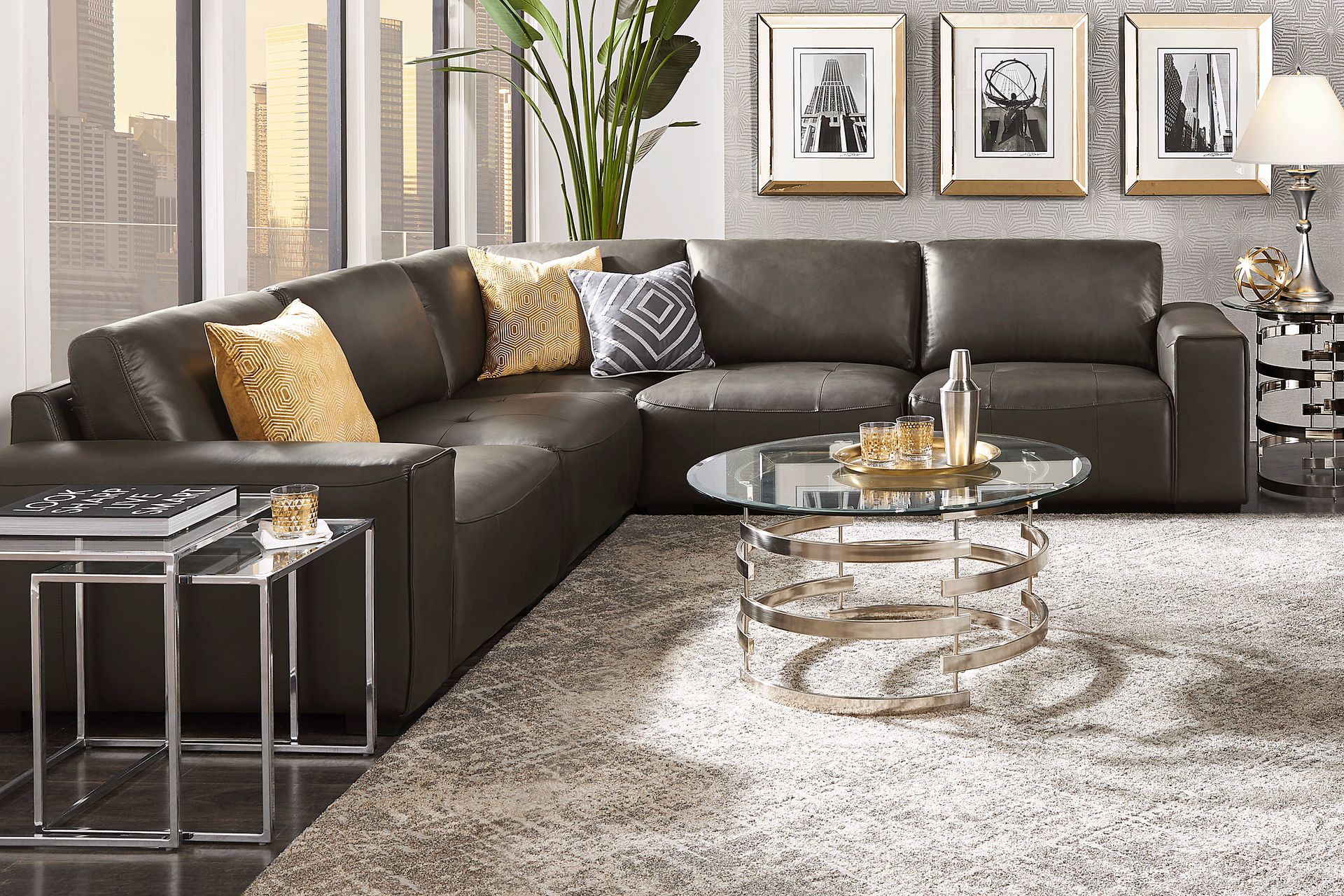 Cassano Dark Gray Leather 8 Pc Sectional Living Room - Image 1