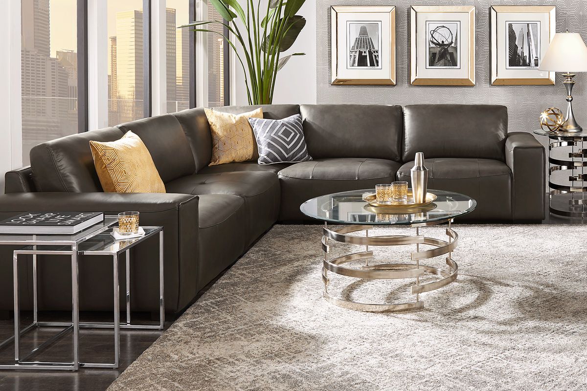 Cassano 8 Pc Dark Gray Leather Living Room Set With 5 Pc Sectional, Cocktail Table, Lamp | Rooms ...