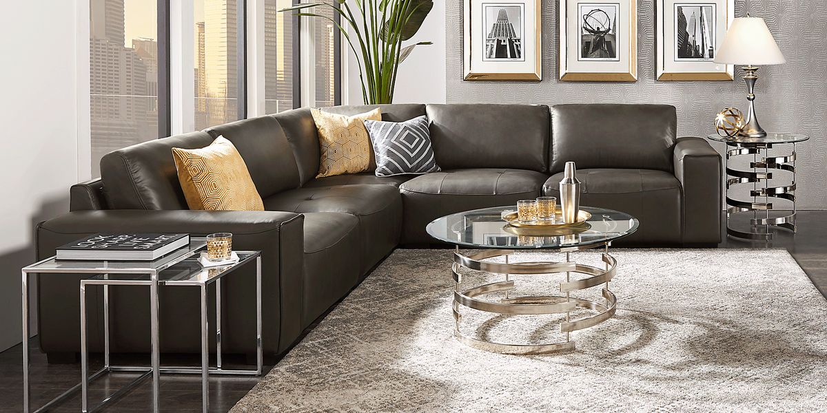 Cassano 8 Pc Dark Gray Leather Living Room Set Rooms To Go