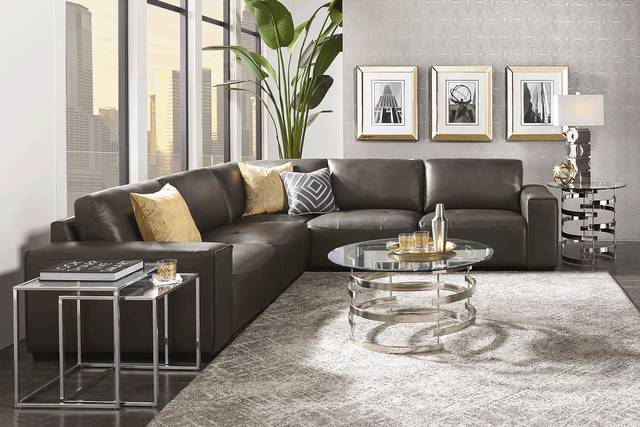 Cassano Dark Gray Leather 9 Pc Sectional Living Room Plus 70 in. TV - Thumbnail - Image 1