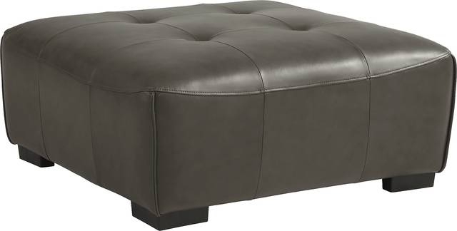 Cassano Dark Gray Leather Cocktail Ottoman - Thumbnail - Image 1