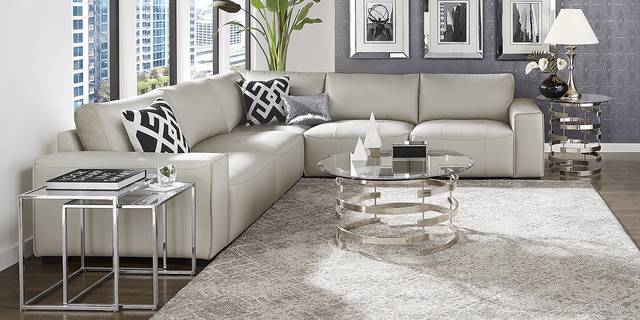 Cassano Light Gray Leather 5 Pc Sectional - Thumbnail - Image 2