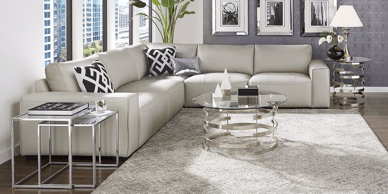 Cassano Light Gray Leather 5 Pc Sectional