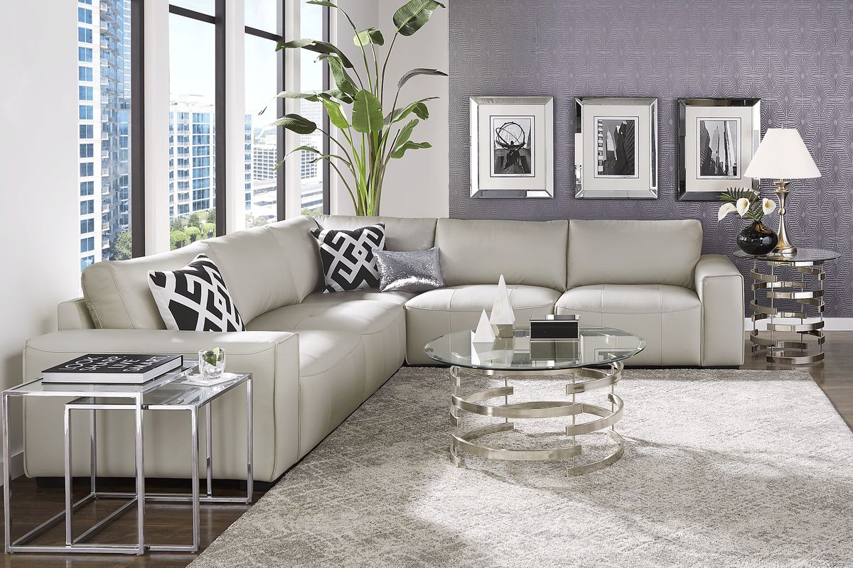 Cassano 8 Pc Light Gray Leather Living Room Set With 5 Pc Sectional