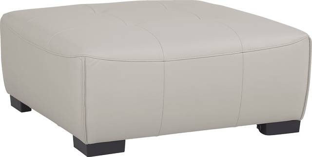 Cassano Light Gray Leather Cocktail Ottoman - Thumbnail - Image 1