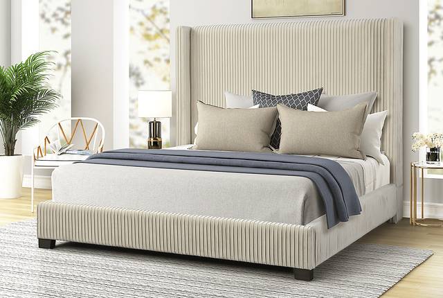 Cassertio Beige 3 Pc Queen Upholstered Bed - Thumbnail - Image 1
