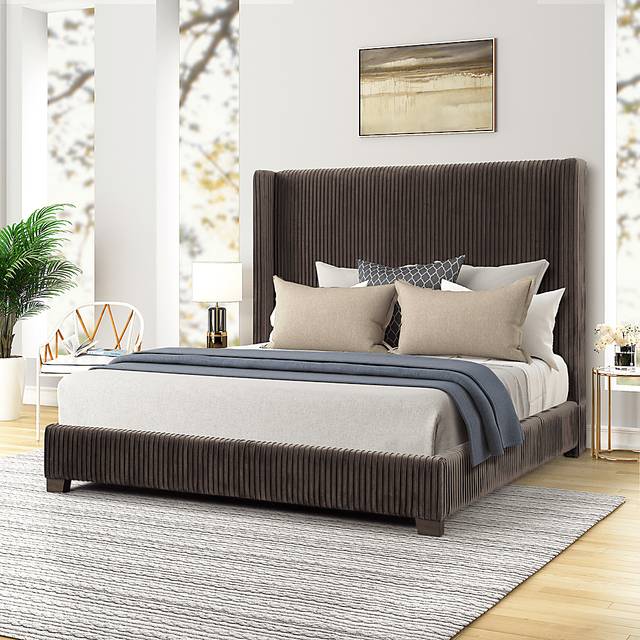 Cassertio Brown 3 Pc King Upholstered Bed - Thumbnail - Image 1
