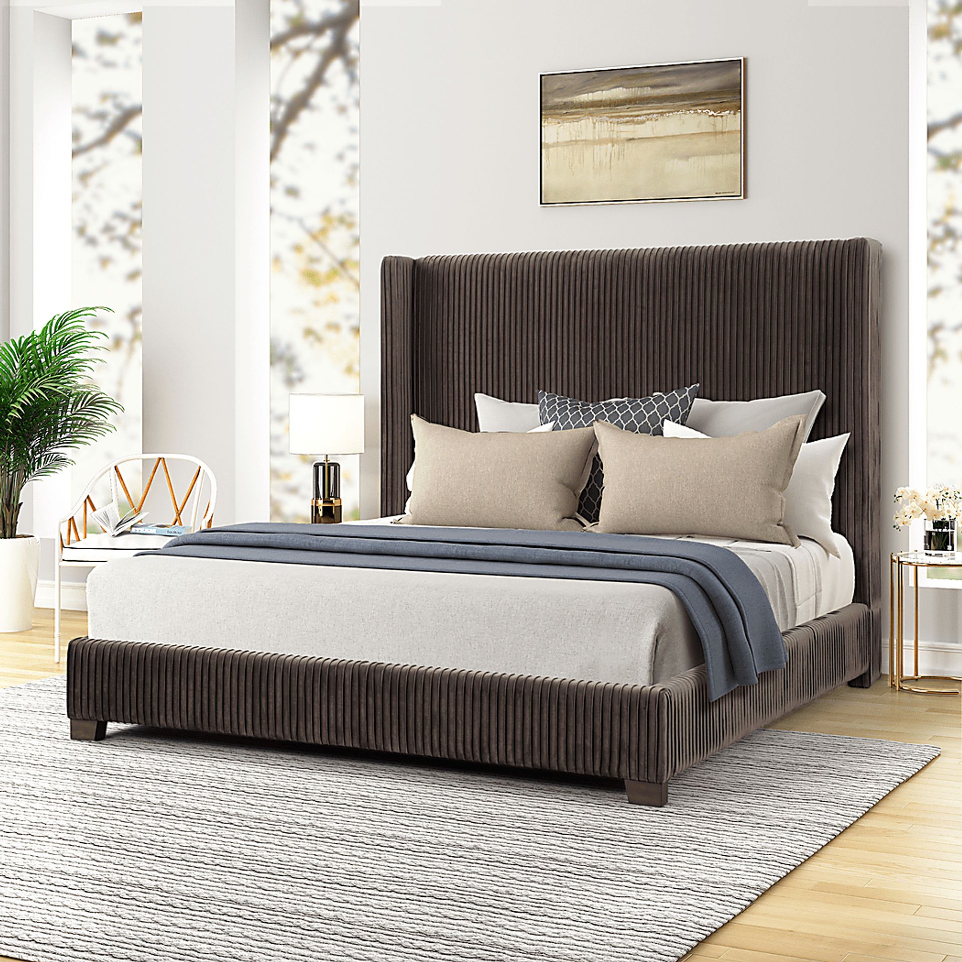 Cassertio Brown 3 Pc Queen Upholstered Bed - Image 1