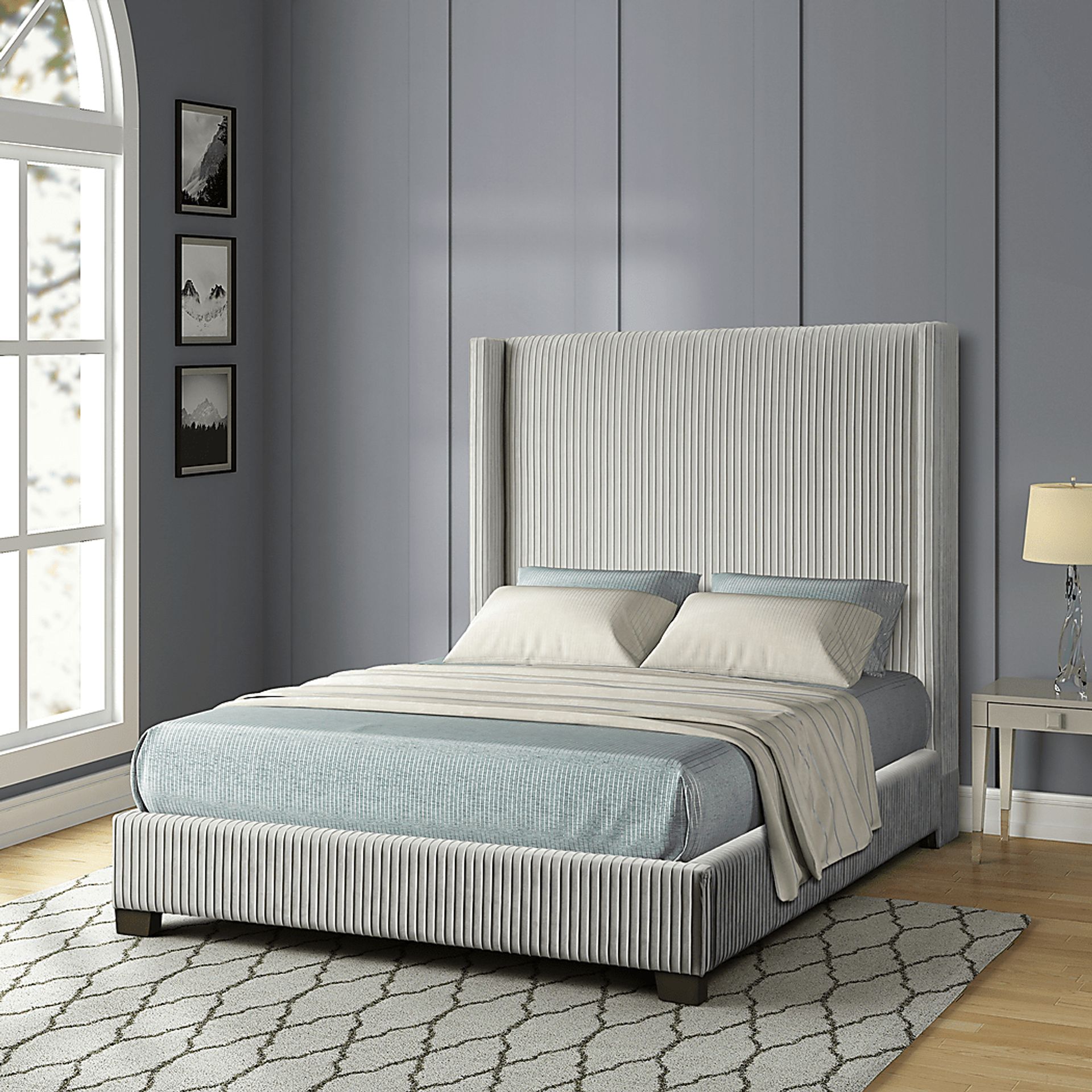 Cassertio Gray 3 Pc Queen Upholstered Bed - Image 1