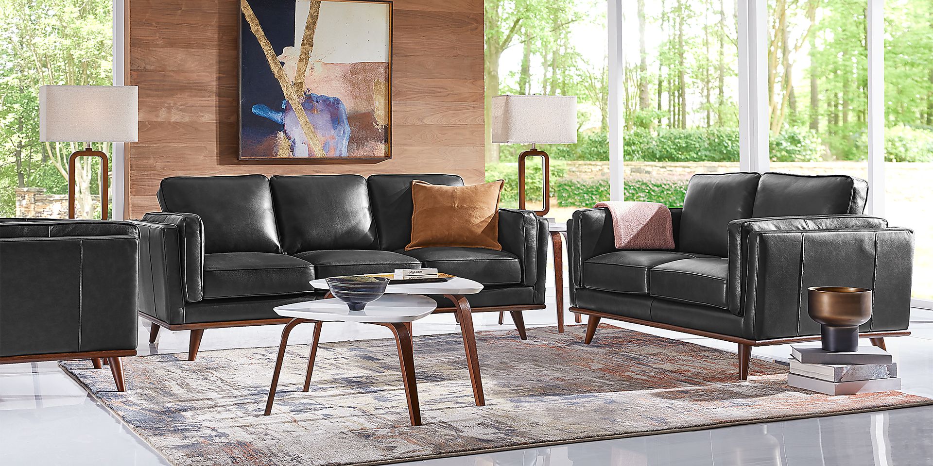 Cassina Court Black Leather Loveseat - Image 2