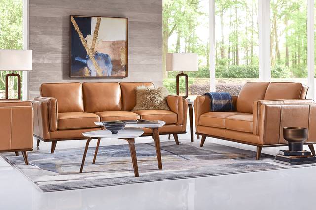 Cassina Court Caramel Leather 5 Pc Living Room - Thumbnail - Image 1