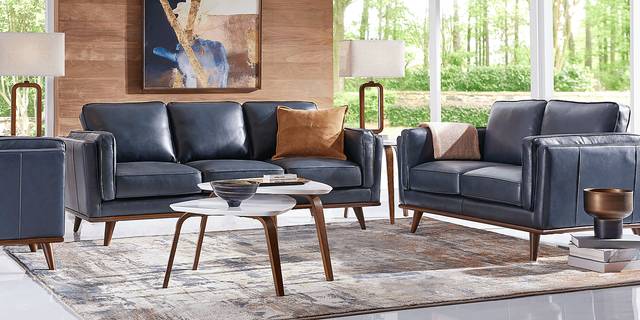 Cassina Court Navy Blue Leather Sofa Rooms to Go