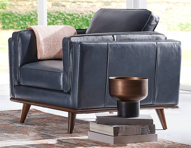 Cassina Court Navy Leather Chair - Thumbnail - Image 3