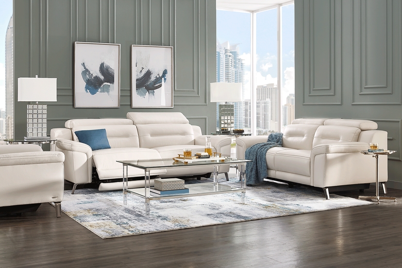 Castella Ivory Leather 2 Pc Living Room with Dual Power Reclining Sofa