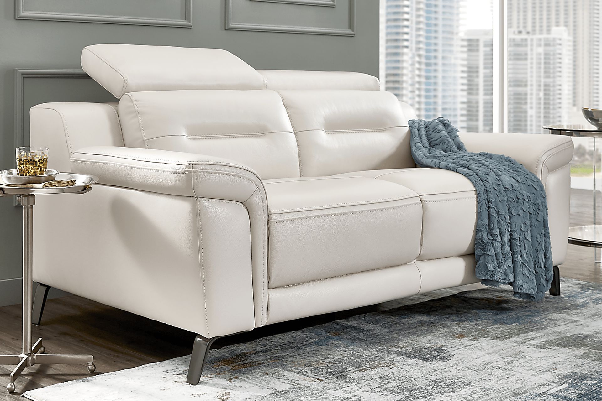 Castella Ivory Leather Dual Power Reclining Sofa - Image 7