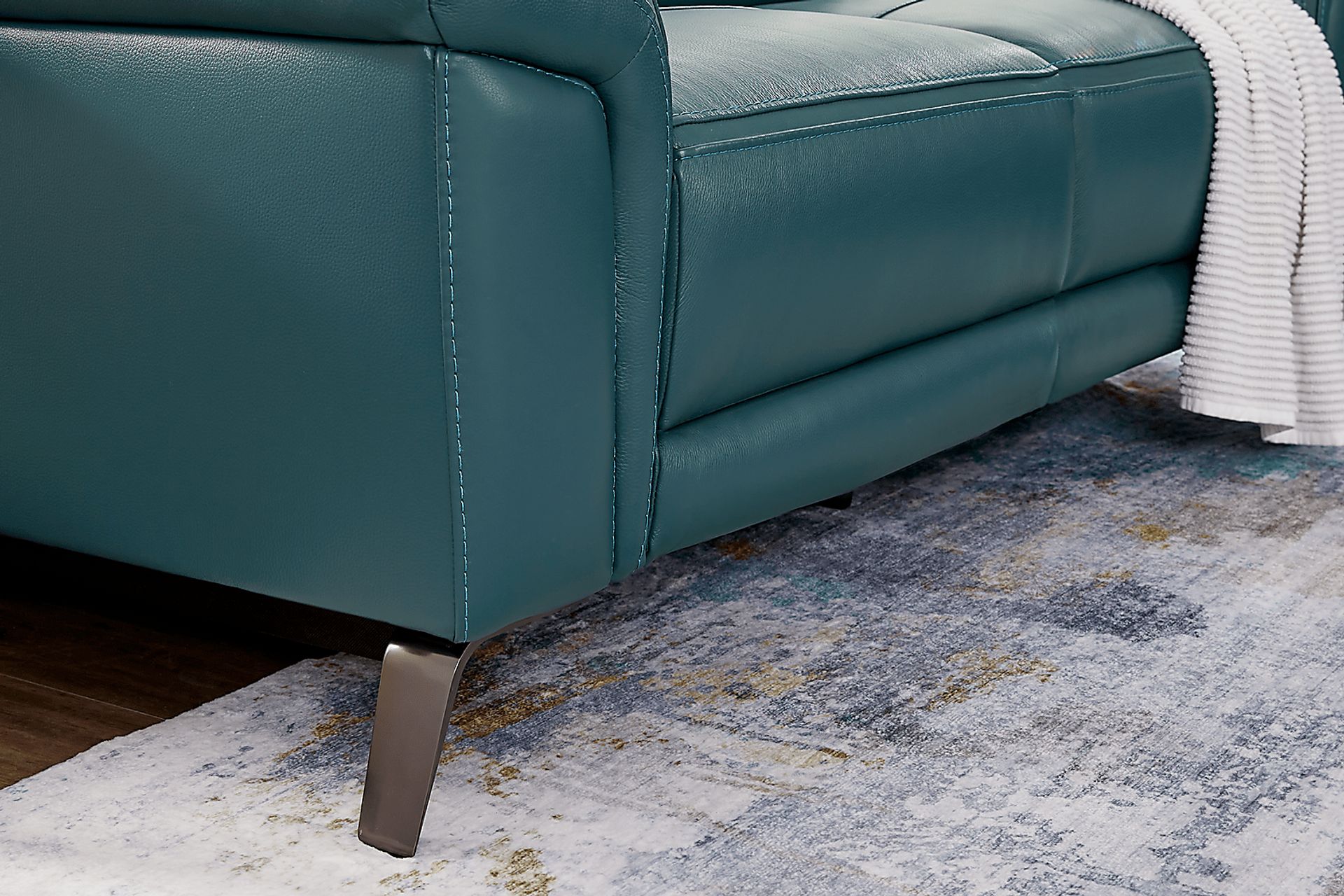 Castella Teal Leather Dual Power Reclining Loveseat - Image 5